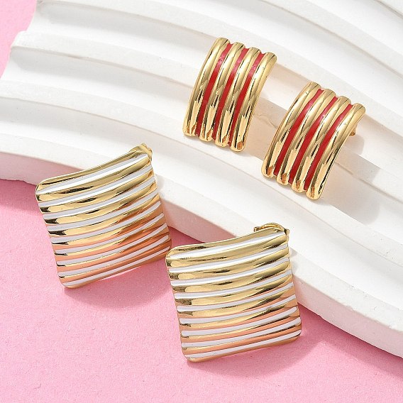 304 из нержавеющей стали серьги, с эмалью, полосатый прямоугольник и квадрат