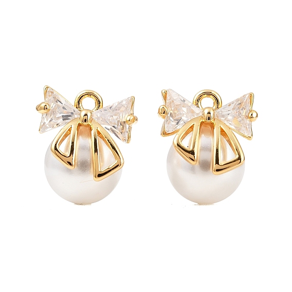 Латунные микро проложить кубического циркония прелести, бантом, с искусственными жемчужинами и петлями из АБС, долговечный, без никеля 