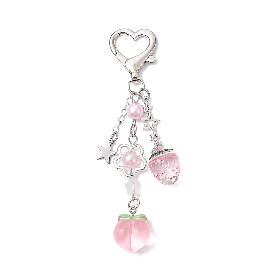 Подвесные украшения из акрила и смолы персиково-клубничного цвета, Шарм из сплава с вращающимися застежками в форме сердца для украшений сумок