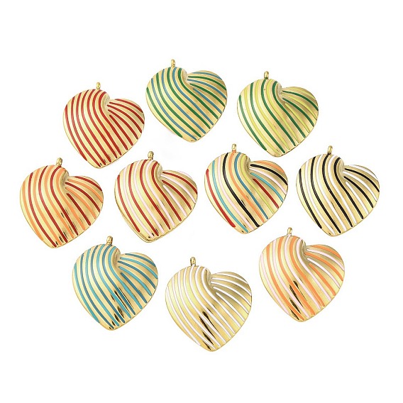 304 подвески из нержавеющей стали, с эмалью, полосатый сердечный брелок, золотые