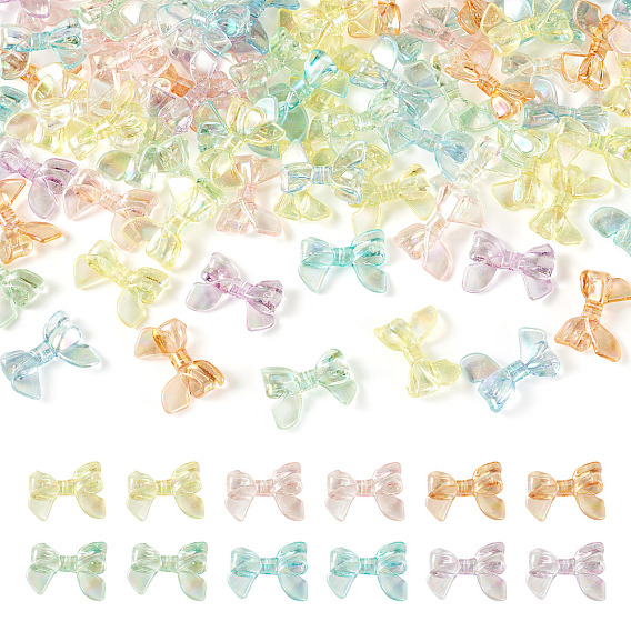 100Pcs UV Plating Transparent Acrylic Beads, Iridescent, Bowknot