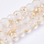 Frosted Spray Painted Glass Beads Strands, with Golden Foil, Round