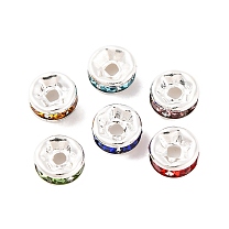 Brass Grade A Rhinestone Spacer Beads, Cadmium Free & Lead Free, Straight Flange, Rondelle, Silver