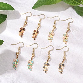 Листья 304 серьги-подвески из нержавеющей стали с эмалью, реальный 18 k позолоченный