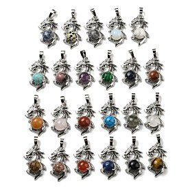 Gemstone Pendants, Dragon Charms with Rack Plating Brass Findings, Platinum, Cadmium Free & Lead Free