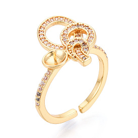 Узел латунный микропаве кубический цирконий чашка колышек закрепка кольца, регулируемые настройки колец для полупросверленных бусин, без кадмия, без никеля и без свинца