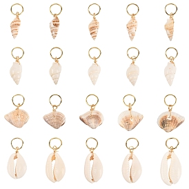 60 шт 4 стиль натуральная ракушка каури укладка волос заколка-крутилка, с 304 кольцами из нержавеющей стали