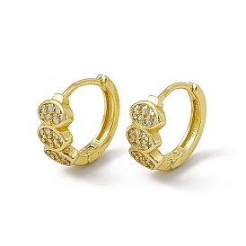 Rack Plating Brass Clear Cubic Zirconia Hoop Earrings for Women, Long-Lasting Plated, Lead Free & Cadmium Free, Flat Round with Oval Pattern