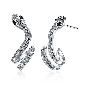  Fashionable European and American style snake-shaped wave earrings with zircon inlay.