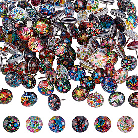 100 Stück Reißzwecken aus Eisen, mit Harz Cabochons, Flachrund, Platin Farbe