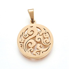 304 Stainless Steel Pendants, Flat Round with Cloud