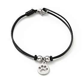 304 pulsera de acero inoxidable con estampado de zarpa y cordón encerado para mujer