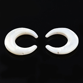 Natural White Shell Connector Charms, Crescent Moon