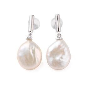 925 Sterling Silver Studs Earring, with Natural Pearl, Oval