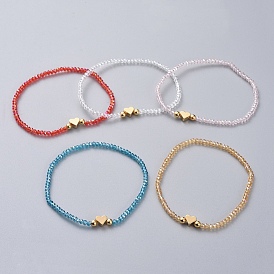 Stretch Bracelets, with Electroplate Glass Beads and Real 18K Gold Plated Brass Beads