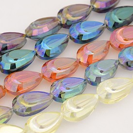Teardrop Electroplate Rainbow Plated Glass Beads Strands, Faceted, 20x12x9mm, Hole: 1mm, about 35pcs/strand, 27.5 inch