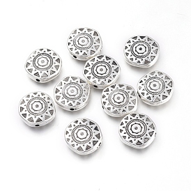 Perles en alliage de style tibétain, plat et circulaire avec motif soleil