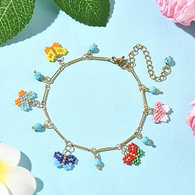 Браслеты с подвесками в виде бабочек из стеклянных бусин, латунные звенья цепи браслеты для женщин, реальный 18 k позолоченный