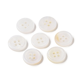 Natural Freshwater Shell Button, 4-Hole, Flat Round