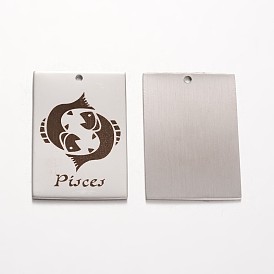 Rectangle 201 Stainless Steel Pendants, Constellation/Zodiac Sign, 30x20x1mm, Hole: 1.5mm