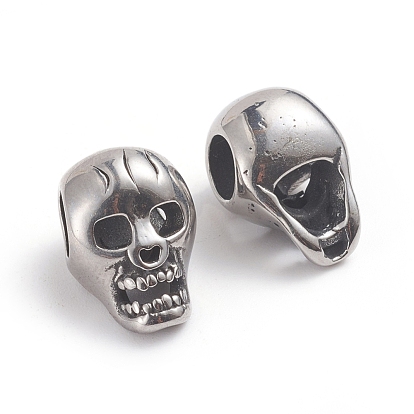 Halloween 304 Stainless Steel Beads, Large Hole Beads, Skull Head