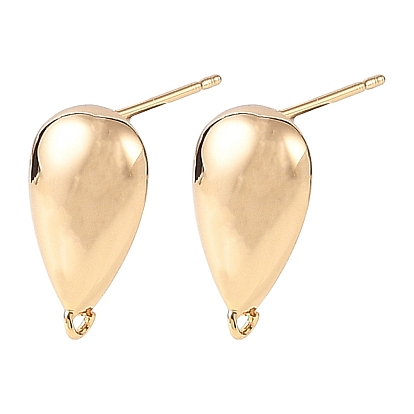SHEGRACE Brass Stud Earring Findings, Teardrop, with Loop, Cadmium Free & Lead Free & Nickel Free, Long-Lasting Plated