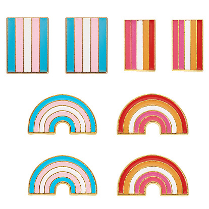 8шт. 4 стили радужных эмалированных значков, Золотые булавки для лацканов, задние части для курток, шляп, сумок, радуга и прямоугольник