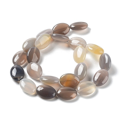 Natural Grey Agate Beads Strands, Flat Oval