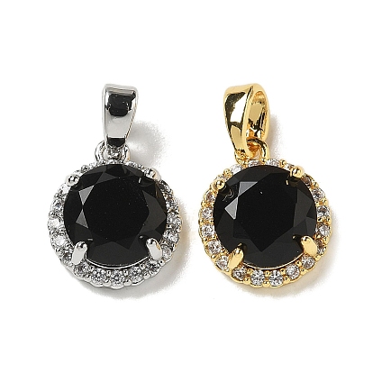 Латунные микро проложить кубического циркония прелести, без кадмия, без никеля и без свинца, со стеклом, плоско-круглые