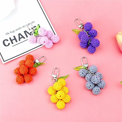 Cotton Crochet Grape Pendant Decorations, with Alloy Swivel Clasps