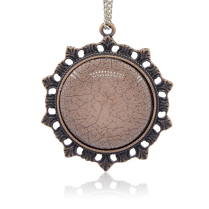 Red Copper Tone Alloy Resin Pendants, Flat Round, Nickel Free, 47x41x8mm, Hole: 2mm