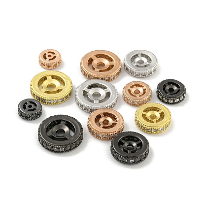Brass Micro Pave Clear Cubic Zirconia Beads, Cadmium Free & Nickel Free & Lead Free, Flat Round
