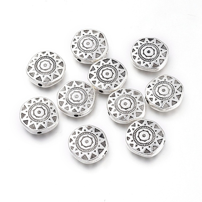 Perles en alliage de style tibétain, plat et circulaire avec motif soleil