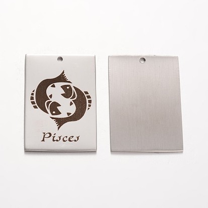 Rectangle 201 Stainless Steel Pendants, Constellation/Zodiac Sign, 30x20x1mm, Hole: 1.5mm