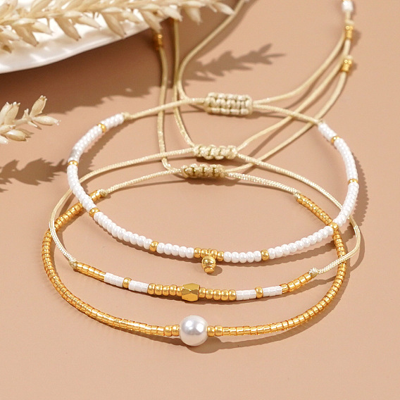 3 шт. 3 стили стеклянные бусины плетеные браслеты из бусин для женщин