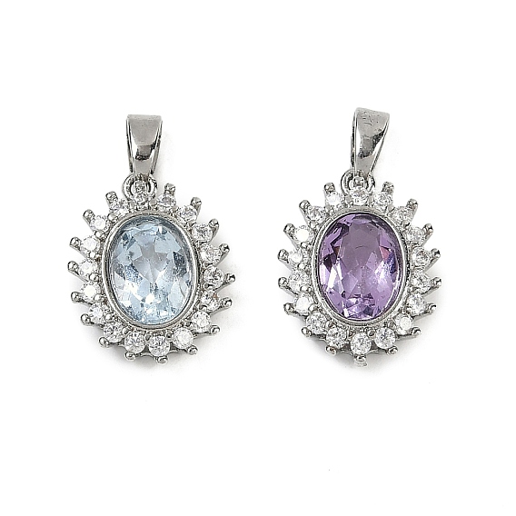 Природных драгоценных камней подвески, с латунной фурнитурой и кубическим цирконием, стойки покрытие, овальные