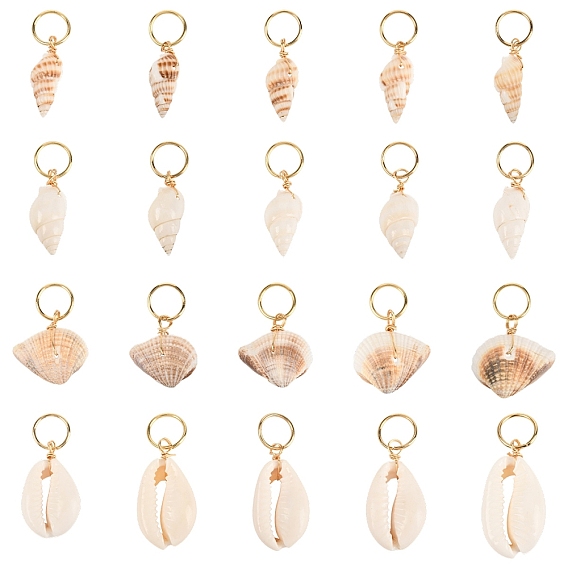 60 шт 4 стиль натуральная ракушка каури укладка волос заколка-крутилка, с 304 кольцами из нержавеющей стали