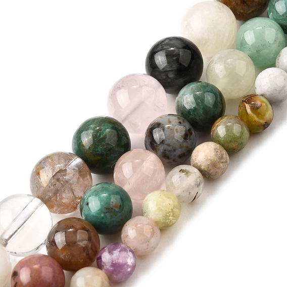 Нити бусин из натурального кварцевого кристалла, родохрозита, розового кварца, аметиста, клубничного кварца, турмалинового кварца/черного рутилового кварца, круглые