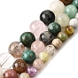 Нити бусин из натурального кварцевого кристалла, родохрозита, розового кварца, аметиста, клубничного кварца, турмалинового кварца/черного рутилового кварца, круглые