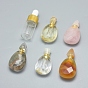Faceted Natural Gemstone Openable Perfume Bottle Pendants, with Brass Findings and Glass Essential Oil Bottles