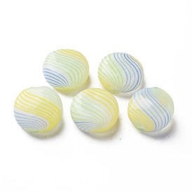 Handmade Blown Glass Globe Beads, Stripe Pattern, Flat Round