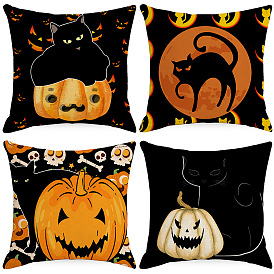 Halloween Throw Pillow Cover Pumpkin Linen Print Cushion Cover Home Cushion Cover