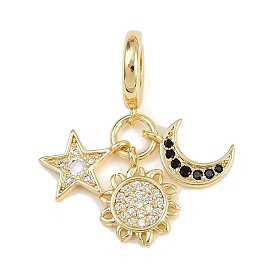 Европейские подвески с микропаве из прозрачных и черных кубических цирконий из латуни, подвески с большими отверстиями в виде солнца, луны и звезд