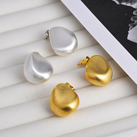 Drawbench Teardrop Brass Stud Earrings for Women