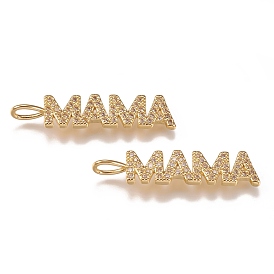 Brass Micro Pave Clear Cubic Zirconia Pendants, Long-Lasting Plated, for Mother's Day, Word Mama
