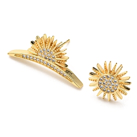 Cubic Zirconia Sun Asymmetrical Earrings, Real 18K Gold Plated Brass Earrings, Cadmium Free & Lead Free