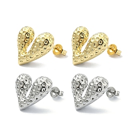 Rack Plating Brass Heart Stud Earrings for Valentine's Day, Lead Free & Cadmium Free