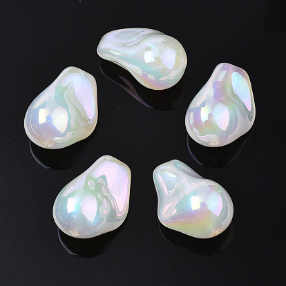 Rainbow Iridescent Plating Acrylic Beads, Glitter Beads, Teardrop
