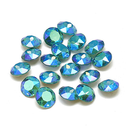 DIY Pointed Back K9 Glass Rhinestone Cabochons, Random Color Back Plated, Faceted, Flat Round