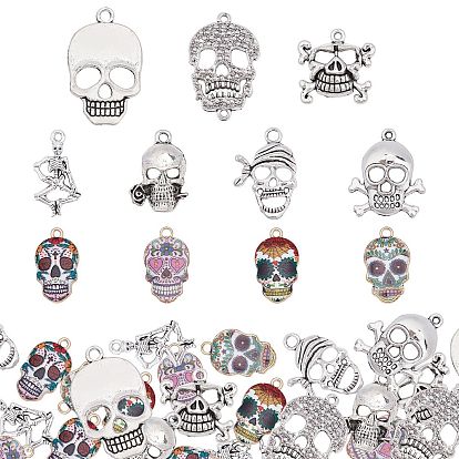 44Pcs 11 Style Tibetan Style Alloy Pendants, Skull